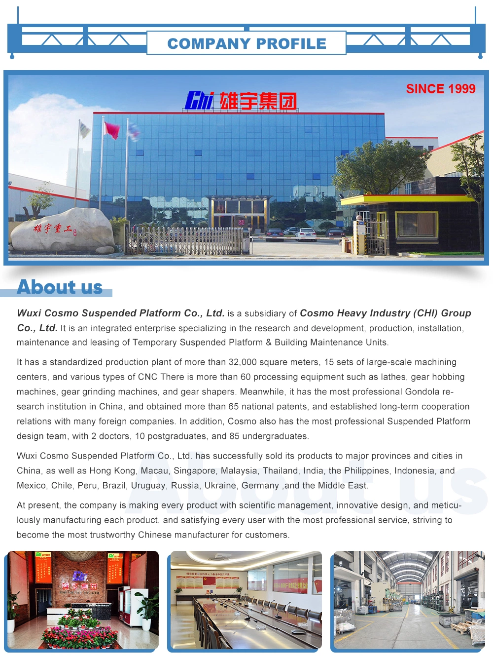 Zlp500, Zlp 630, Zlp800 Aluminum Galvanized Steel Scaffold Suspended Platform for Building Window Glass Cleaning